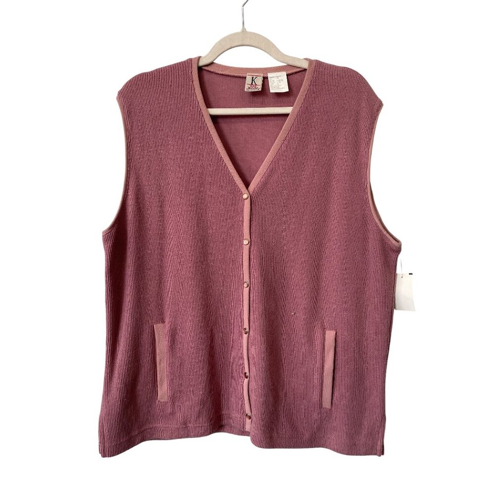 Vintage 90s Koret Sweater Vest Size Medium Snap Front Dusty Pink Deadstock NEW